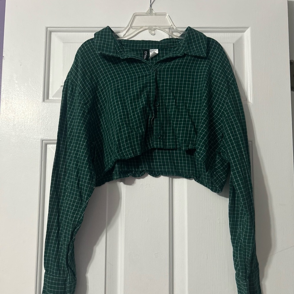 H&M Divided Dark Green Checkered Top